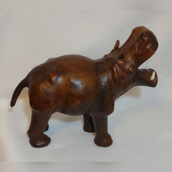 Vintage Leather Wrapped Hippo Figurine - Picture 3 of 6